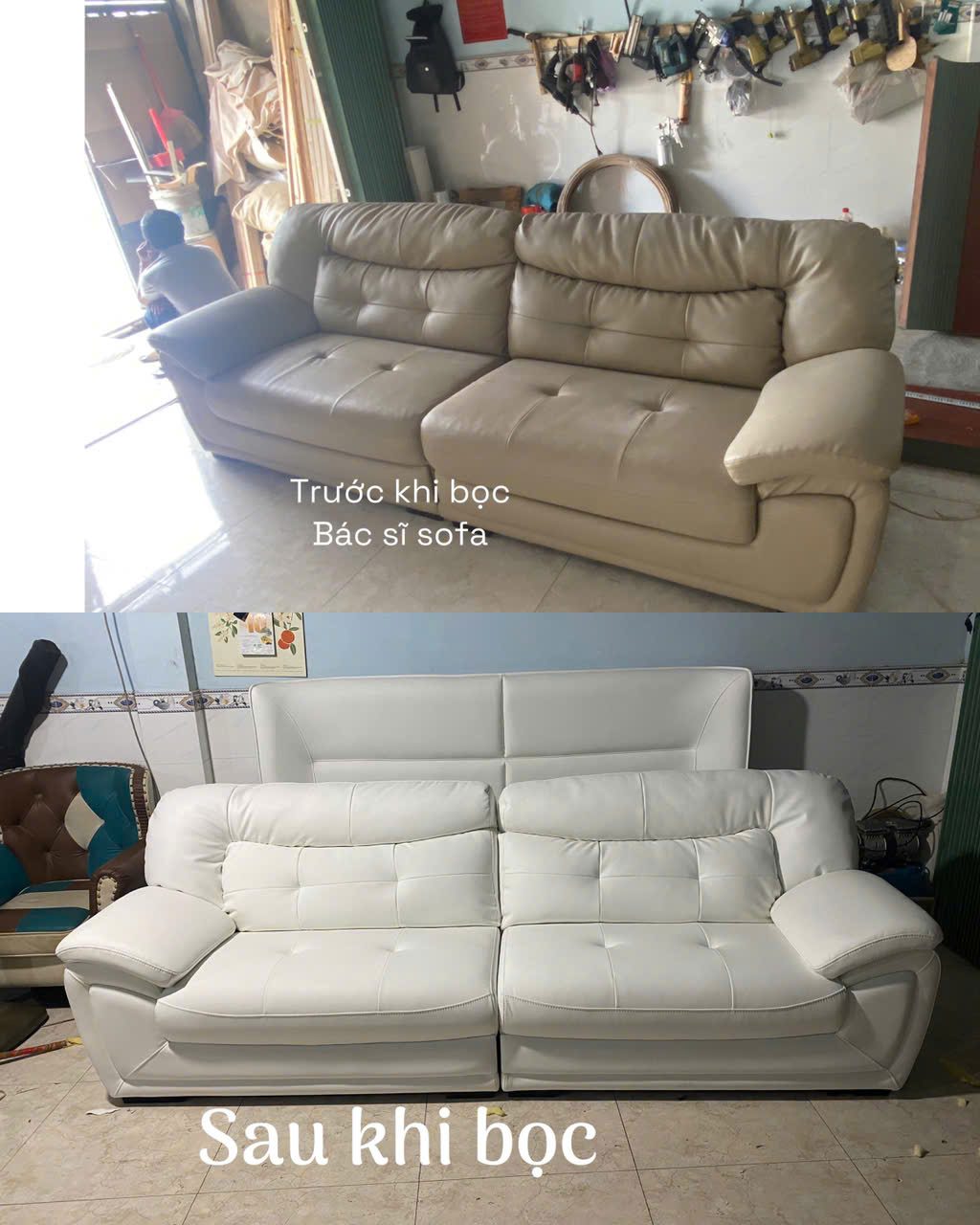 bọc lại bộ ghế sofa da bò 100% cho chú phú tại phú mỹ hưng quận 7